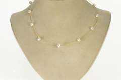 14K Yellow Gold 5.6mm Pearl Beaded Wire Link Chain Necklace