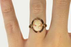 10K Yellow Gold Art Nouveau Carved Shell Cameo Ornate Ring