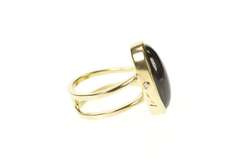 14K Yellow Gold Oval Black Onyx CZ Accent Retro Statement Ring
