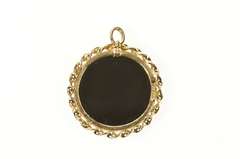 14K Yellow Gold Round Black Opal Cameo Onyx Rope Trim Pendant