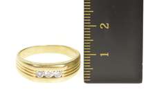 14K Yellow Gold Classic Men's Diamond Grooved Wedding Band Ring