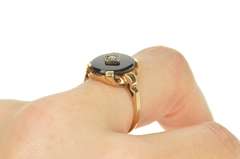 10K Yellow Gold 1960's Black Onyx Oval Diamond Cocktail Ring