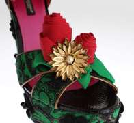 DOLCE & GABBANA  Green Brocade Snakeskin Roses Crystal Shoes