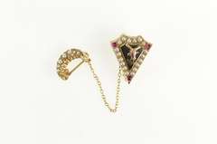 10K Yellow Gold Seed Pearl Ruby Stag Crescent Moon Lapel Pin/Brooch