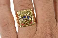18K Yellow Gold Men's Stag Heraldic Coat of Arms Statement Ring