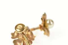 10K Yellow Gold 1960's Retro Flower Pearl Inset Screw Back Earrings