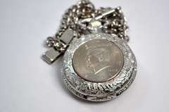 Ornate Men's Pocket Watch with Half Dollar .