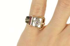 14K Yellow Gold 0.46 Ctw 1930's Diamond Ruby Belt Buckle Ring