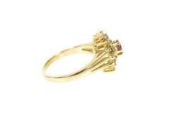 14K Yellow Gold 0.85 Ctw Ruby Diamond Halo Engagement Ring