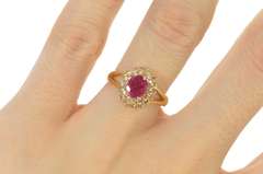 14K Yellow Gold 1.22 Ctw Oval Ruby Diamond Halo Engagement Ring