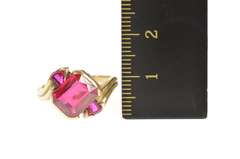 10K Yellow Gold Retro 1960's Syn. Ruby Emerald Cut Heart Ring