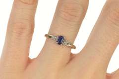 14K White Gold Emerald Cut Sapphire Diamond Engagement Ring