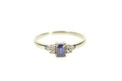 14K White Gold Emerald Cut Sapphire Diamond Engagement Ring