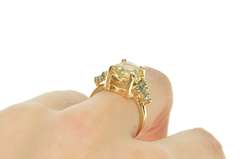 14K Yellow Gold Quartz Blue Topaz Cluster Accent Cocktail Ring