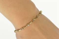 14K Yellow Gold 1.00 Ctw Flower Diamond Wavy Design Tennis Bracelet