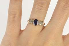 10K Yellow Gold Sapphire Diamond Tiered Cluster Engagement Ring