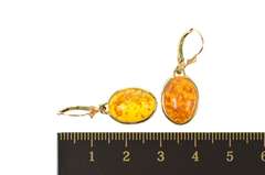 14K Yellow Gold Oval Amber Cabochon Dangle Lever Back Earrings