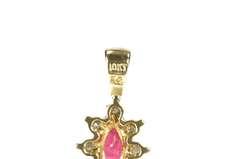 10K Yellow Gold Natural Marquise Ruby Diamond Halo Pendant