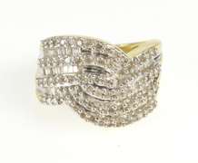 14K Yellow Gold Wavy Curvy Diamond Encrusted Statement Ring