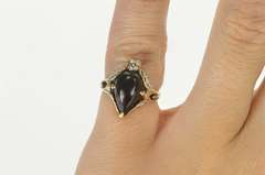14K Yellow Gold 1930's Pear Black Onyx Diamond Scroll Ornate Ring