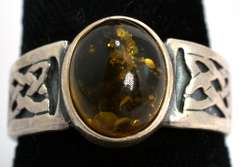 Vintage Sterling Silver Amber Ring