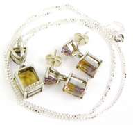 Sterling Ametrine & Amethyst Necklace & Earrings