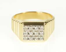 14K Yellow Gold 0.48 Ctw Squared Diamond Cluster Men's Ring
