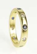 18K Yellow Gold 3.3mm Sapphire Diamond Flush Wedding Band Ring