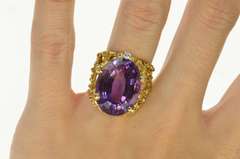 14K Yellow Gold Massive Amethyst Diamond Abstract Cocktail Ring