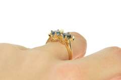 14K Yellow Gold Oval Blue Topaz Two Stone Wavy Statement Ring