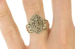 10K Yellow Gold Marquise Diamond Cluster Classic Statement Ring