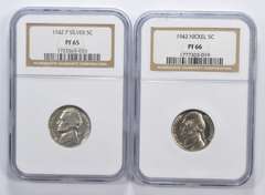 (Lot 2) PF65 1942-P & PF66 1942 Jefferson Nickels - Graded NGC