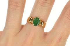 14K Yellow Gold 1.33 Ct Natural Oval Emerald Ornate Statement Ring