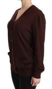 DOLCE & GABBANA  Maroon V-neck Cardigan Top Virgin Wool Sweater