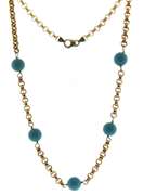 Elegant 14kt YG Turquoise Bead & Rolo Chain Necklace
