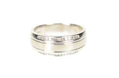 10K White Gold Men's Princess Diamond Channel Wedding Band Ring