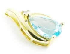 14K Blue Topaz & Diamond Pendant