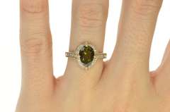 10K Yellow Gold Pear Syn. Green Tourmaline Diamond Halo Ring