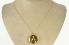 14K Yellow Gold Masonic Compass Square Monogram Locket Pendant