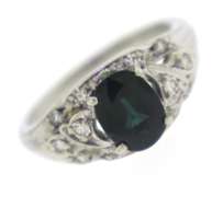 Dazzling Vintage Oval Green Sapp & Diamond Ring
