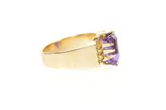14K Yellow Gold Retro Soviet Russian Amethyst Statement Ring
