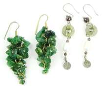 2 Pairs of Dangly Jade & Gemstone Earrings