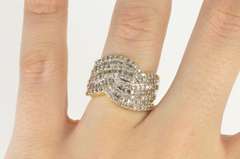 14K Yellow Gold Wavy Curvy Diamond Encrusted Statement Ring