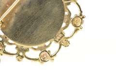 14K Yellow Gold Ornate Victorian Painted Lady Pearl Scroll Pendant/Pin