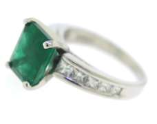 Glamorous Emerald w Channel Princess Diamond Ring