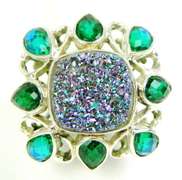 Sajen Sterling Druzy & Rainbow Quartz Ring, 11.25