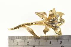 14K Yellow Gold Diamond Ornate Lily Flower Retro 1960's Pin/Brooch