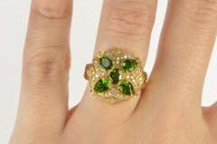 14K Yellow Gold Ornate Green Tourmaline Diamond Cocktail Ring