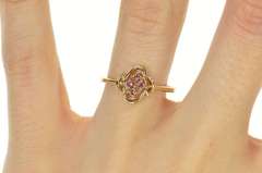 10K Yellow Gold Retro Ruby Loop Knot Cluster Statement Ring