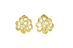 14K Yellow Gold Retro Scalloped Petal Statement Clip Back Earrings